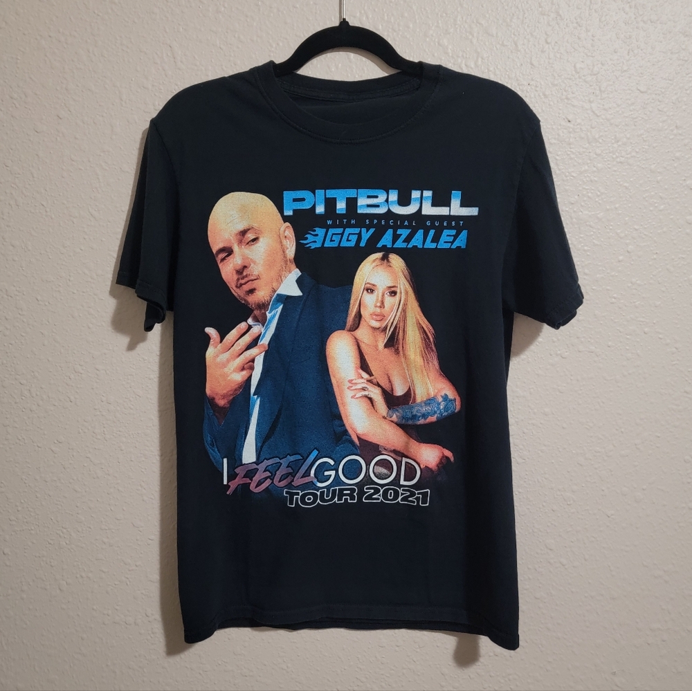 Pitbull Iggy Azalea Graphic Concert Tour Band Tee Black Blue Purple Hip-hop Rap